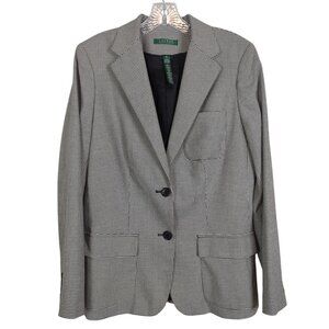 Lauren Ralph Lauren‎ Womens Houndstooth Blazer Jacket Black White 2-Button sz 10
